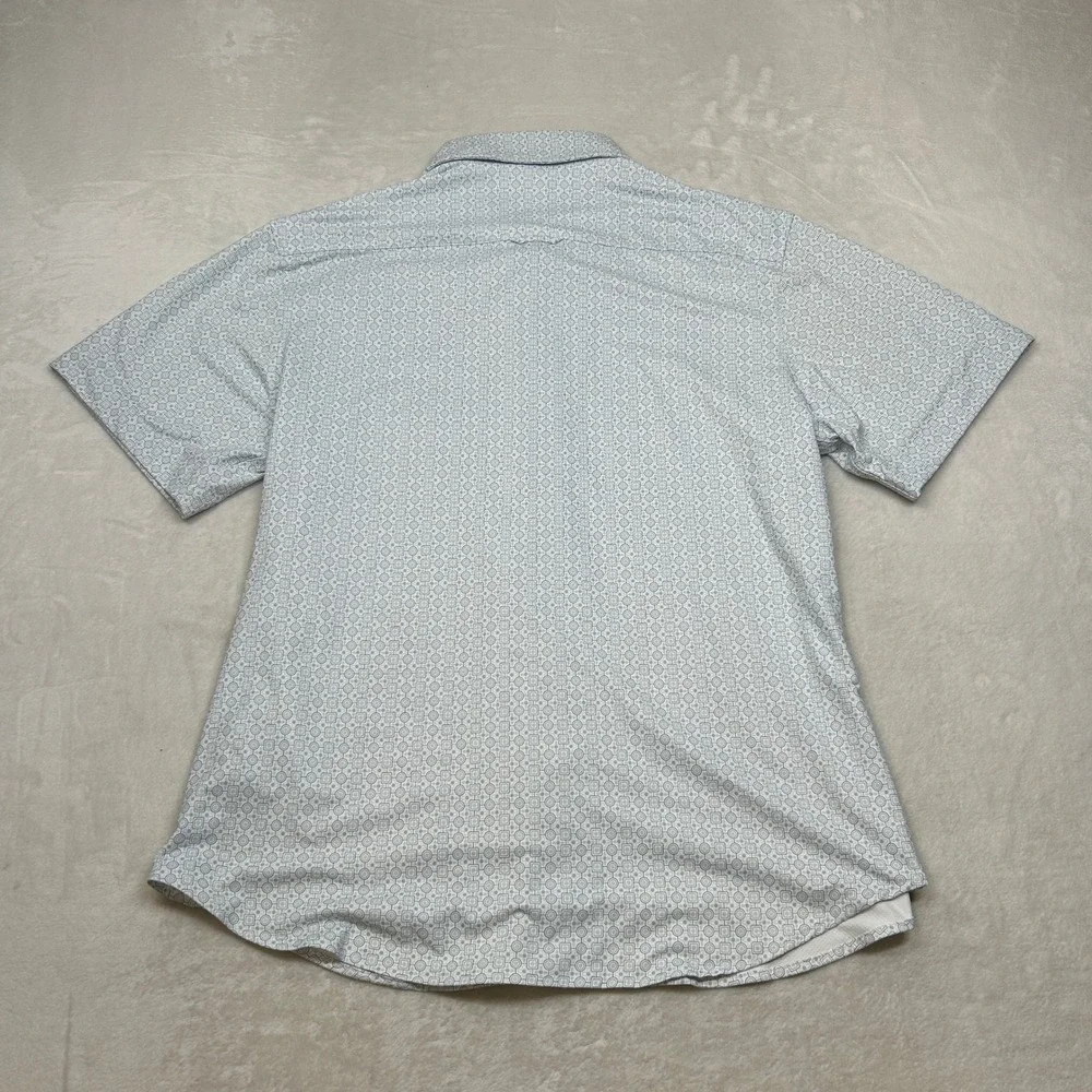 JACHS New York Shirt Mens Blue Grey Large Geometric Print Short Sleeve Button Up